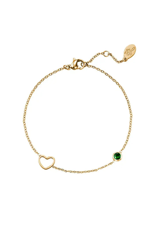 Geboortesteen armband mei goud Groen Stainless Steel